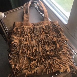 Scully Tan real suede fringe tote
